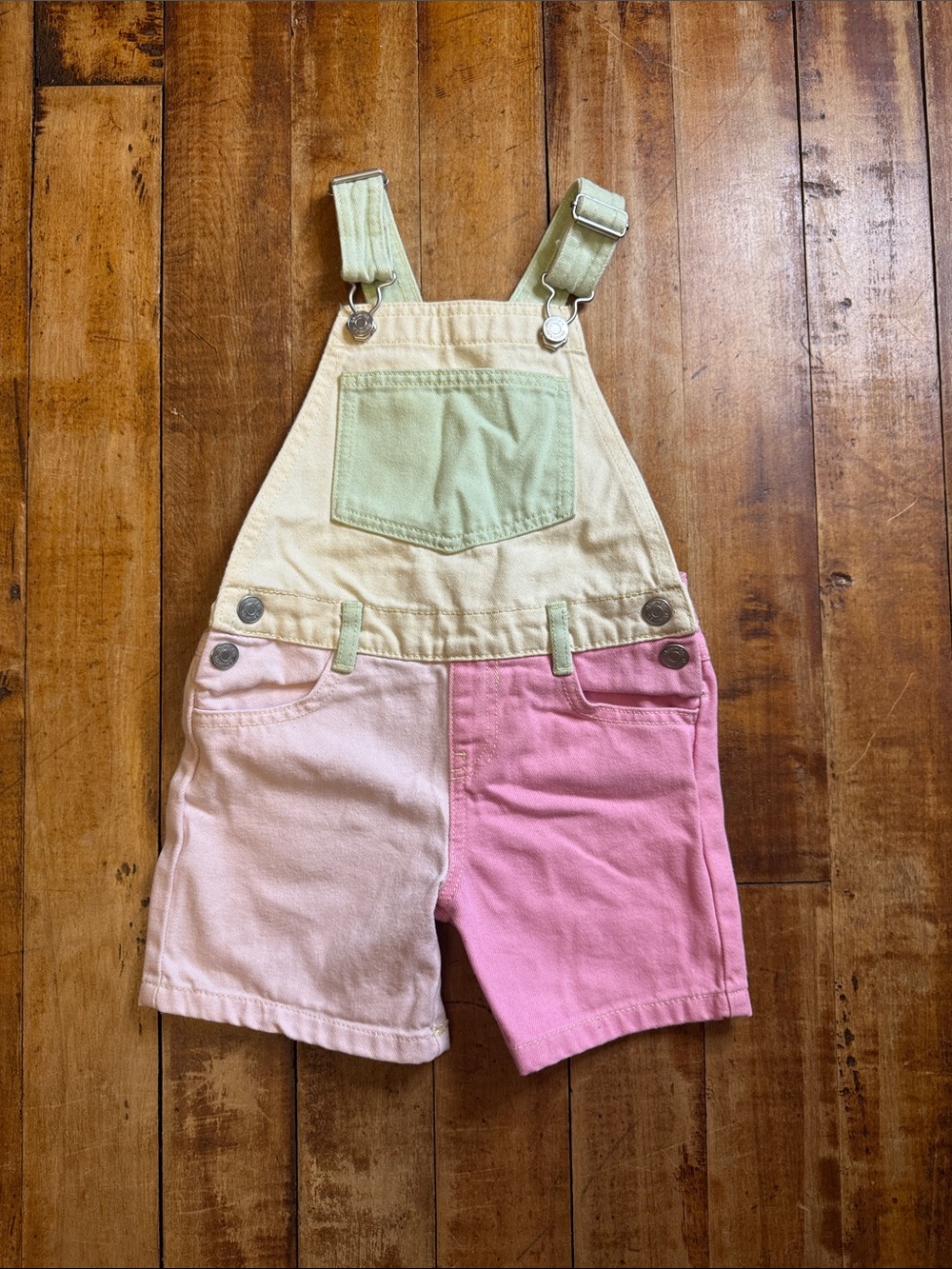 Denim co. Short Overalls size 3 to 4 years Pastel Colorblock cotton 90s Y2K